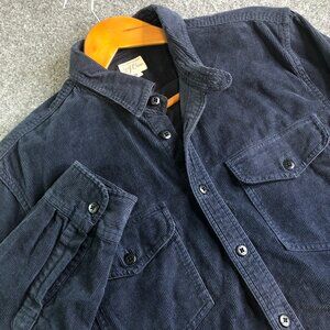 J Crew Corduroy Shirt Mens Medium Blue CPO Chinstrap Flap Pockets Workwear